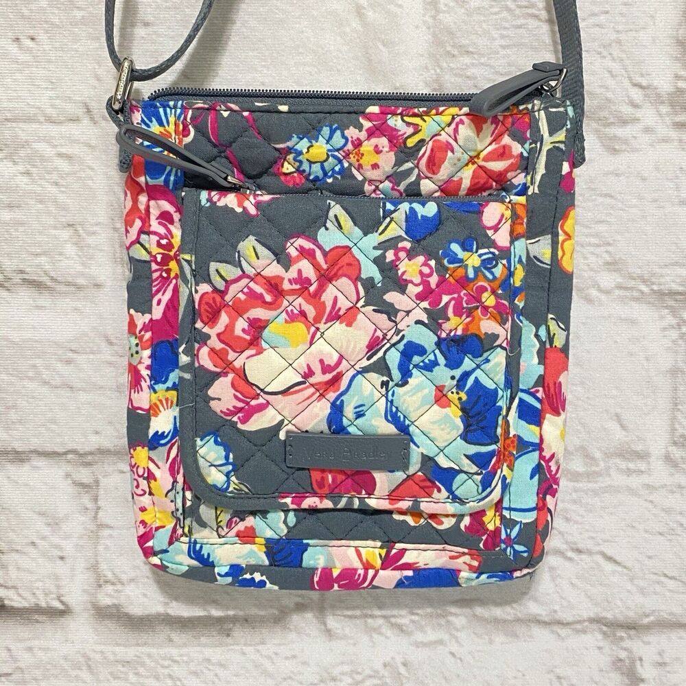Vera Bradley Mini Hipster Crossbody Bag Purse Gray with Flowers